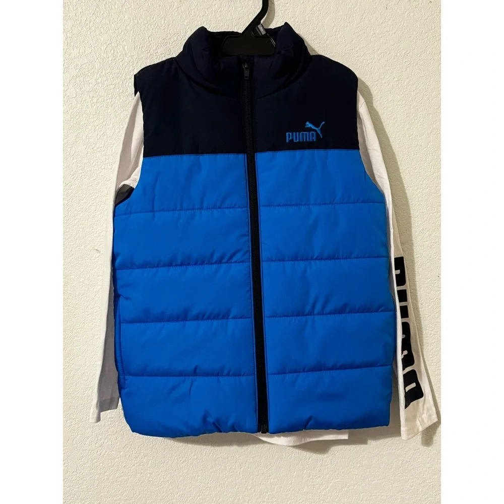 Puma Boy's Long Sleeve T-Shirt & Vest Set Size S (7/8) Blue & White - Picture 3 of 6